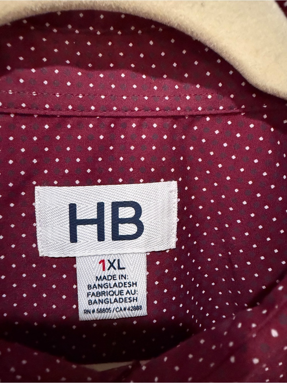 HB 1XL Men's Burgundy Microdot Button-Down Shirt - Classic Casual